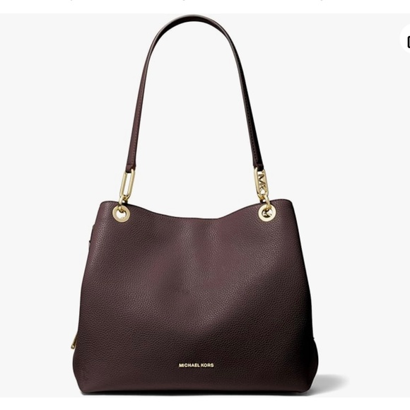 MICHAEL KORS KENSINGTON LARGE PEBBLED LEATHER TOTE BAG  CHOCOLATE BROWN - Picture 1 of 8